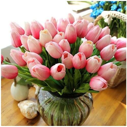 20pcs/lot PU Artificial tulip 35cm single branch wedding home party DIY decoration flower accessories photography props
