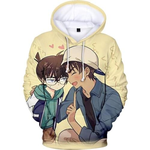 3D Anime Detective Conan Edogawa Case Closed Hoodies Pullover Hooded Sweatshirt Harajuku Hip-Hop Loose Streetwear Casual Tops