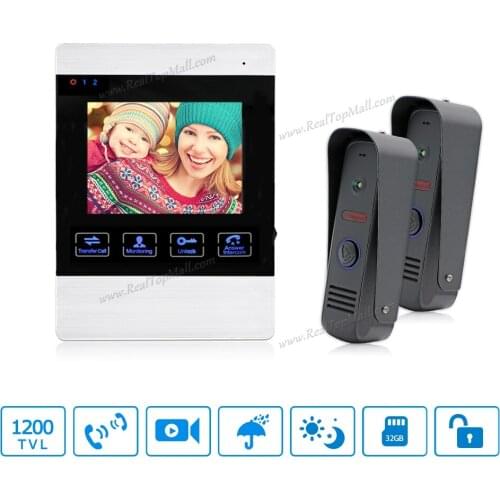 4 inch TFT Color Monitor 1200TVL Camera Video Door Phone Intercom Security Speaker System Waterproof IR Night Vision 1v2