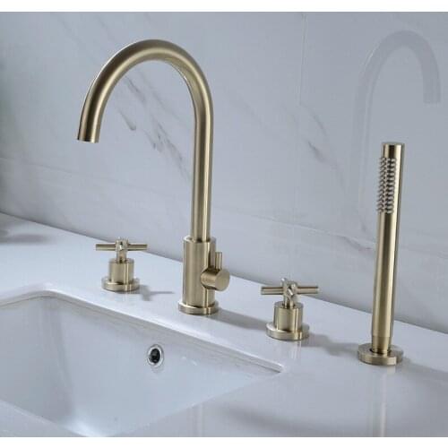 4 holes bathtub faucet set Brushed gold bathroom bathtub shower Complete set high quality Quality assurance