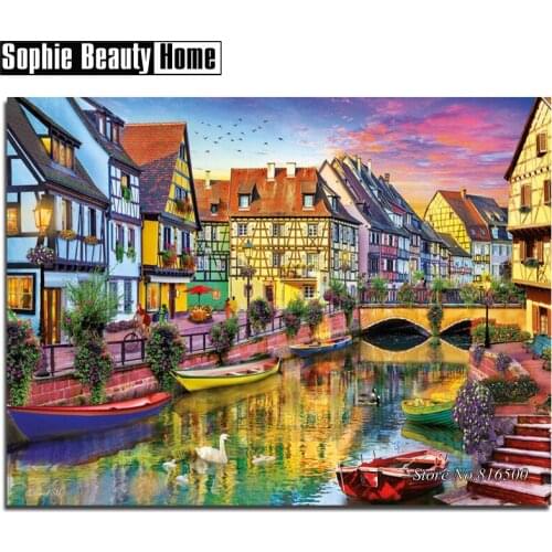 Diy 5D Diamond Painting Cross Stitch House Boat On River Diamond Embroidery Pattern Sale Full Drill Mosaic Home Decor Art 187184