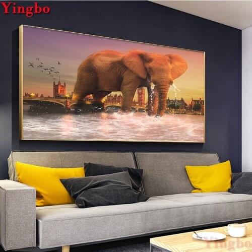 5D DIY Diamond Painting Elephant Full Drill Round Rhinestone Cross stitch kits Diamond Embroidery Crafts Modern city landscape