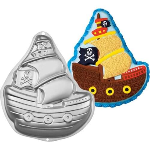 Nonstick anodized Aluminum Cartoon Pirate Ship Cake Baking Mould,Party Pirate Cake Pan DIY Bake Fondant Cake Decorating Tools