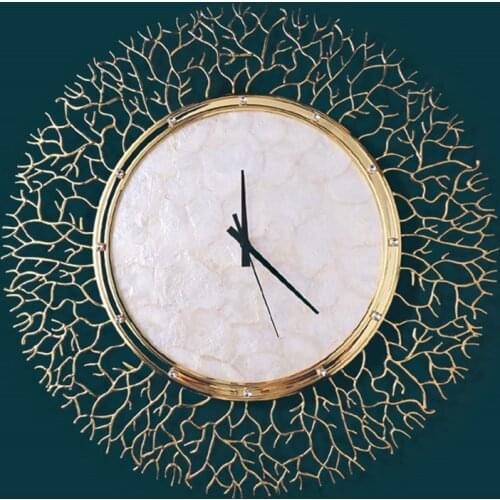 Creative Natural Shell Pure Copper Coral Clock Nordic Living Room Silent Fashion American Light Luxury Wall Clock