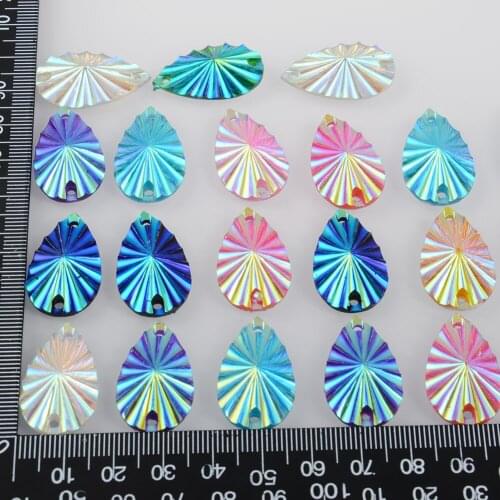 BOLIAO AB Color 20Pcs 16*27mm ( 0.63*1.06in ) Drop Shape Acryl Sew On 2 Hole Rhinestone Flatback Clothes Home Decor DIY