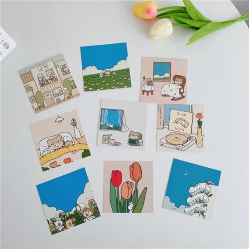 9 Sheets Kawaii Girl Series Cards Cartoon Double-Sided Card Wall Bedroom Decoration Scrapbooking Korean Postcard Stationery Gift