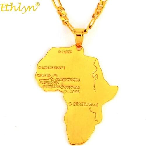 Ethlyn African Jewelry Accessories Luxury Gold Color Map Pendant Necklace for Women Party Wedding Chain Charm Statement Necklace