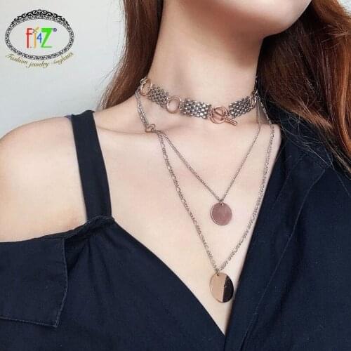 F.J4Z Hit Hop Womens Necklaces Multi-layers Man Chain Geometric Pendants Sweater Collars Chain Women Necklaces Jewelry Gifts
