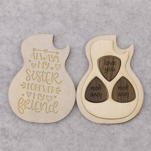Personlized guitar picks box set engraved wooden plectrum Guitar mediator customized 3pcs QS0007 dropshipping 2020 gift box
