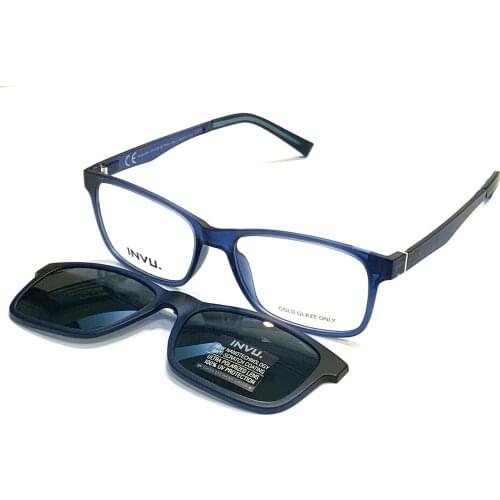 Invu. Frame with polarized Clip-on sunglasses magnet Mod. G4801B