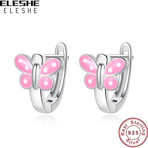 Fashion Cute Butterfly Stud Earrings Pink Enamel Animal 925 Sterling Silver Fashion Earrings For Women Accessories