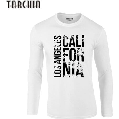 TARCHIA 2021 Fit Long Sleeve T Shirt Mens 100% Cotton Los Angeles California T-Shirts Brand Clothing Tshirt Men Trend Slim