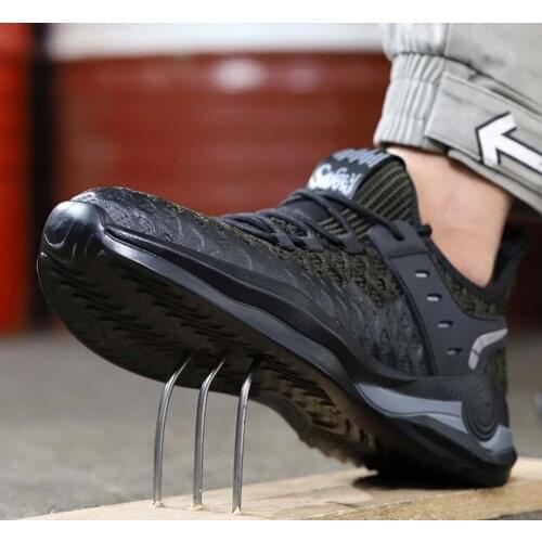 New style mens work shoes anti-smashing and anti-piercing fly woven breathable steel toe cap safety shoes large size wholesale