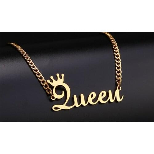 Cuban Link Chain Necklace Custom Crown Initial Name Gold Plated Stainless Steel Personalized Men Jewelry Nameplate Necklaces