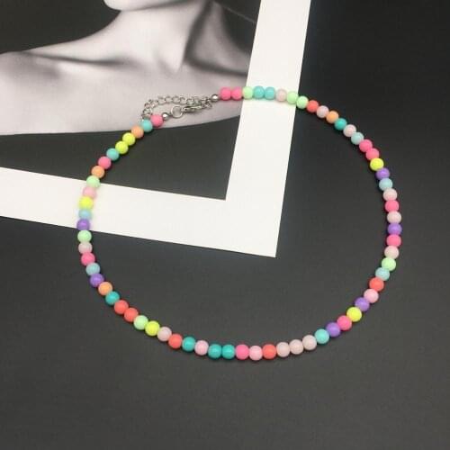 OMY colorful beads necklace choker of women trendy stand necklace for women girls plastic beads choker for party birthday gift