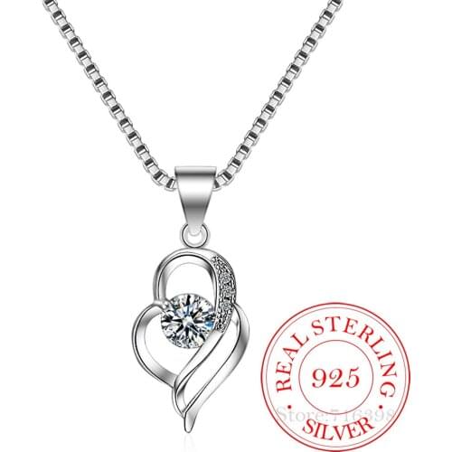 925 Sterling Silver Crystal Heart Charm Pendant Necklace For Women Wedding Romantic Wedding Jewelry Choker Collar Gift