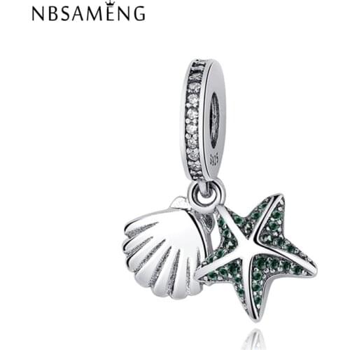Authentic 100% 925 Sterling Silver Charm Bead Tropical Starfish & Sea Shell Dangle Charms Fit Bracelet Women DIY Jewelry