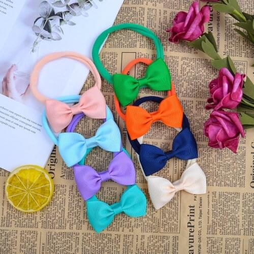 24Pcs/lot Cute Solid Bow Baby Headband For Girls Nylon Elastic Hair Bands Turban Newborn Hairbands Headwear Kid Hair Accessories