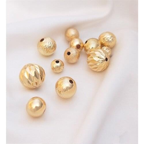 14K Gold Filled Big gold bead 8/10/12/14mm smooth round bead batch flower loose bead handmade diy jewelry with beads