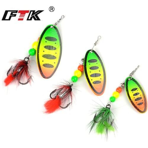 FTK Fishing Lure Feather Spinner Hard Lure Bait Fishing Tackle 1pc 8g/14g/20g Treble Hooks Arttificial Bait Spoon Metal