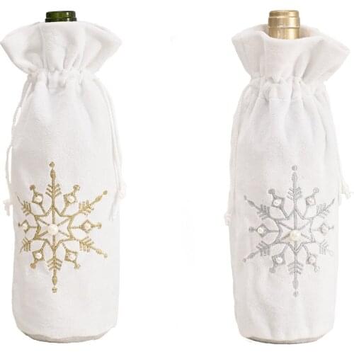 Christmas Wine Bottle Set Christmas Table Set White snowflakes Wine Bottle Cover Xmax Merry christmas ornaments accessories
