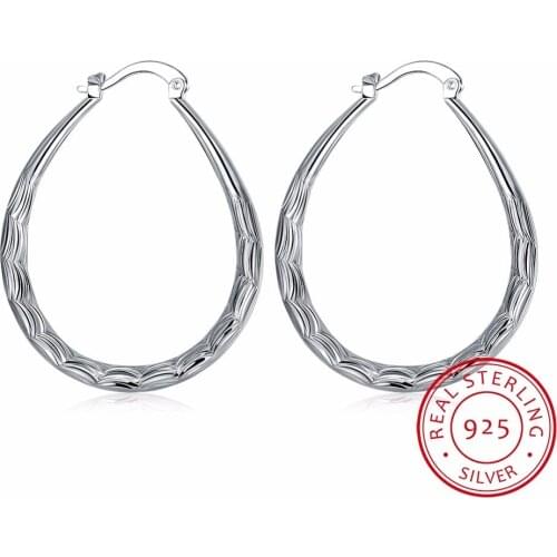 Lekani Fish Patterns Oval Big Creole Hoop Earrings For Women 925 Sterling Silver Earring European Brand Fine Jewelry Gifts