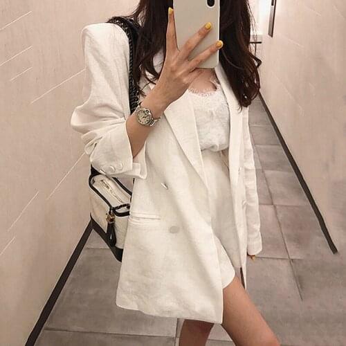 Spring Summer 2020 New Korean white blazers cotton and linen loose slim thin style office lady clothes shorts suit U604