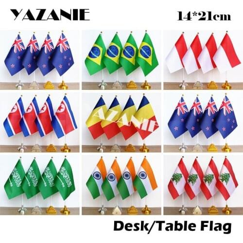 YAZANIE 14*21cm 4PCS India Indonesia North Korea New Zealand Table Flag Brazil Romania Saudi Arabia Lebanon Countries Desk Flags