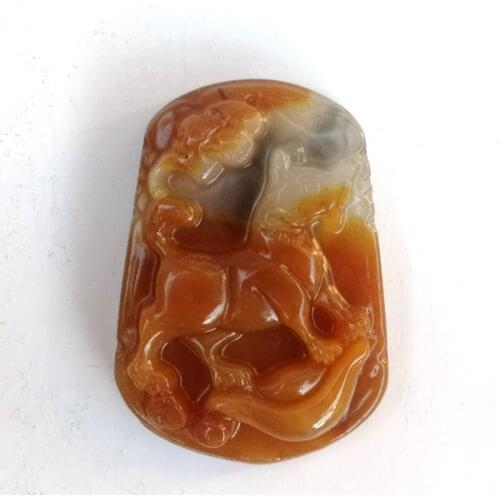 YIZHU CULTUER ART 100% Natural Hand-carved Chinese Jade Necklace Pendant Zodiac Dog Decoration Gift