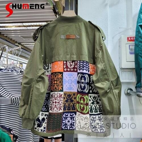European 2021 Early Autumn New Korean Stitching Plaid Letters Casual Loose Beaded Short Coat Top Baseball Uniform for Women