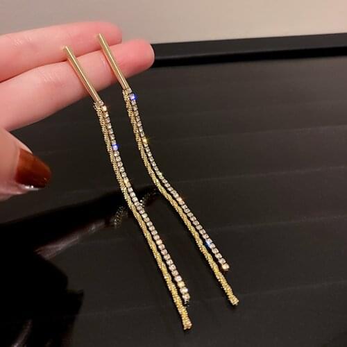Fashion Crystal Long Drop Earrings for Women Jewelry Gold Color Rhinestone Wedding Party Dangle Earrings Brides Gift