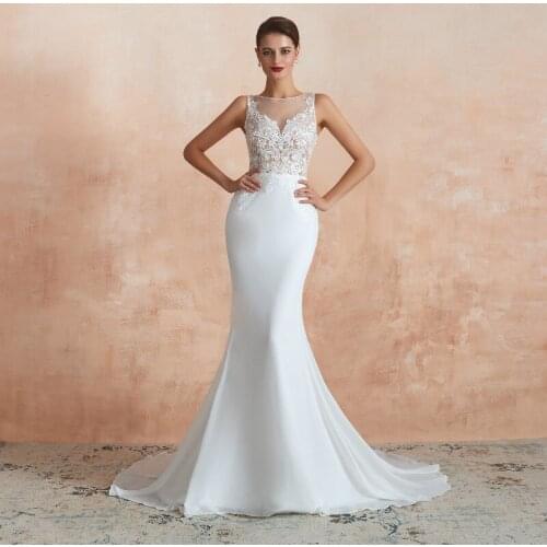 2019 Sexy Mermaid Wedding Dresses Paillette Applique Boat-Neck Sleeveless Chiffon Customer Made Size Wedding Ball Gowns