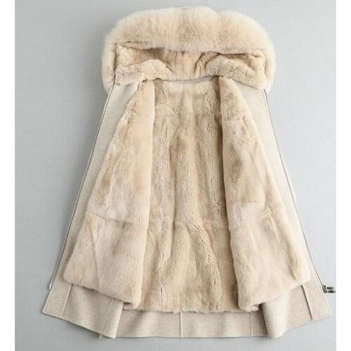 Winter Jacket Women Real Fur Coat Female Luxury Rabbit Fur Liner 100% Wool Coat Fox Fur Collar Warm Long Jackets MY4389