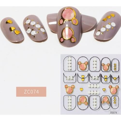 1 Sheet Mickey Cartoons Mouse 3D White Gradient Water Transfer Nail Sticker Pink&Silver Butterfly Nail Art Decals Manicure ZX15