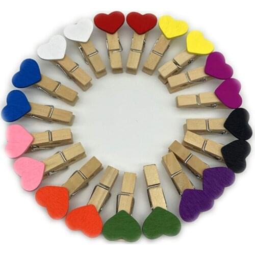 20Pcs Mini Romantic Loving Heart Shape Wood Clips Handicrafts Photos Papers Clothes Pegs Home Bachelorette Party Decorations