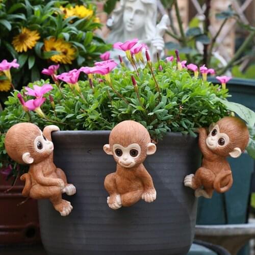 3Pcs Bonsai small ornaments gardening pendulum creative hanging pots monkey simulation animal decorations