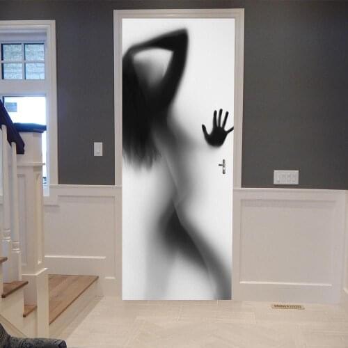 3D Self adhesive Door Stickers Womens Three-dimensional Contour PVC Stickers WallStickers Bedroom Decoration Waterproof Sticker