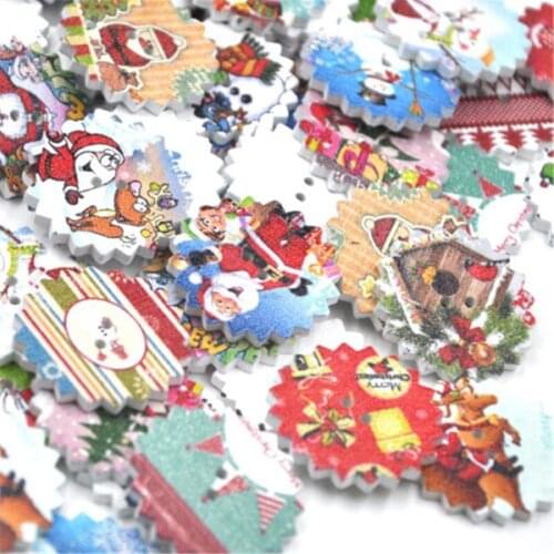 50pcs Mix Merry Christmas Wood Buttons 24mm Sewing Mix Lots WB351