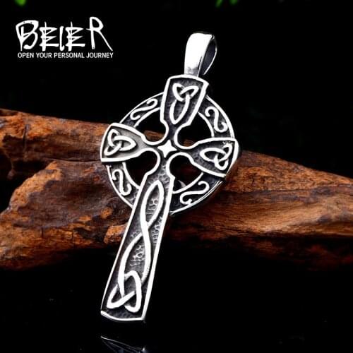 BEIER 316L stainless steel Nordic Viking Cross pattern mens pendant necklace Odin amulet fashion jewelry LLBP8-484P