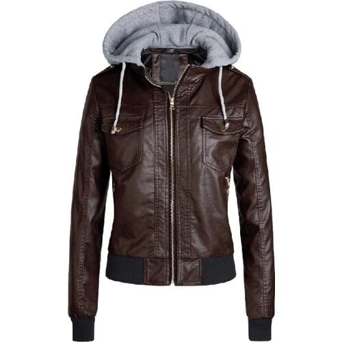 Black Faux Leather Jacket Women Winter Pop Hoodies Basic Jacket Coat Female Motorcycle Jacket Leather Outerwear Plus Size 3XL