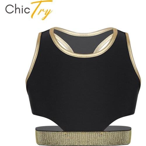 ChicTry Kids Girls Ballet Gymnastics Tops Dancewear Sleeveless Stretchy Racer Back Workout Crop Tops Performance Dance Costume