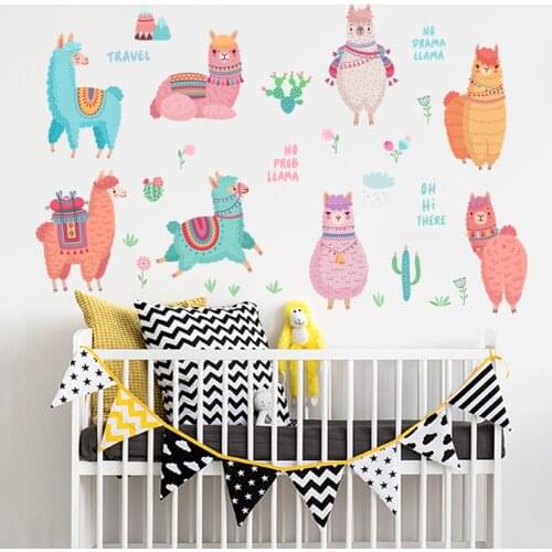 DIY Colorful Little Sheep English Cactus Wall Stickers PVC for Childrens Room Living Room Bedroom Creative Art Wall Decals