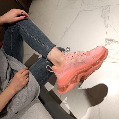 Brand leather Net Red Dad Shoes Womens Summer Ventilation 2020 New Thick Bottom Honey Peach Sports Casual Shoes