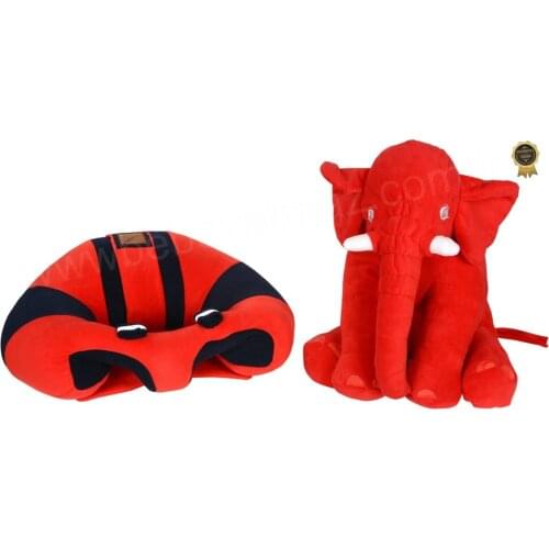 Jaju Baby, Luxury Red-Navy Blue Baby Support Seating Cushion and Red Sleep Elephant
