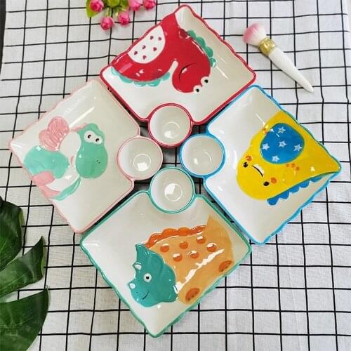 Ceramic Household Underglaze Tableware Snack Plate Breakfast Plate with Vinegar Plate Sushi Plate Dipping Plate Division Plate