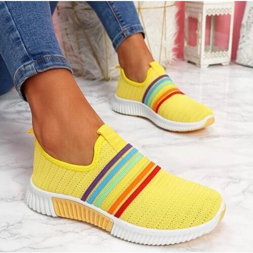 Mesh Sneakers Rainbow Color Knitted Vulcanized Shoes Womens Casual Flats Breathable Female Comfortable Shoe Fashion Slip-on PU