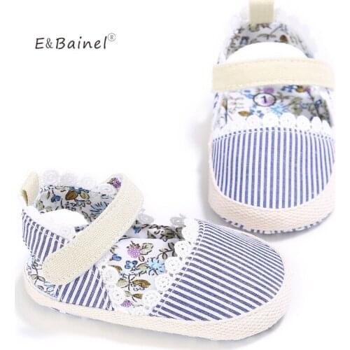 E&Bainel Summer Baby Shoes Girls Kids Newborn Infant Toddler First Walkers Crib Shoes Soft Soled Striped Pattern Fashion Shoes