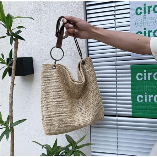 Fashion Bucket Straw Bag 2021 Summer Large Capacity Woven Handbag Female Totes Ladies Rattan Shoulder Bag Raffia Bolsos Verano