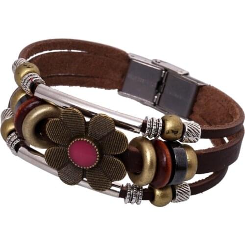 Top Quality Cow Leather Bracelet Men Leather Braid Bracelet With Stainless Steel Buckle Clasp pulseiras masculina Charm Bangles