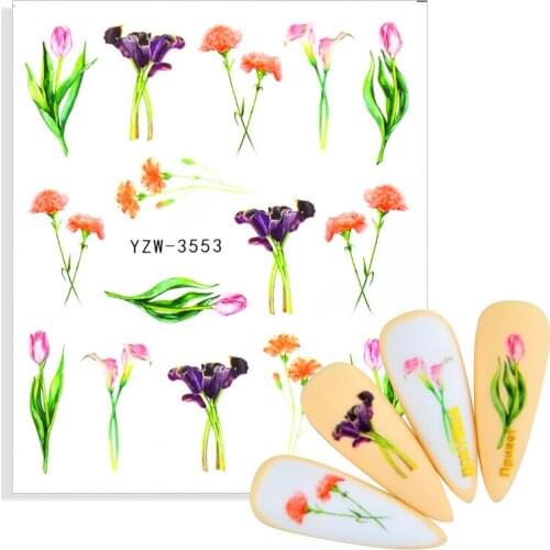 Nail Stickers Slider Flower Lotus Carnation Lavender Butterfly DIY Floral Designs Water Tattoo for Wraps Decals Manicure Decor